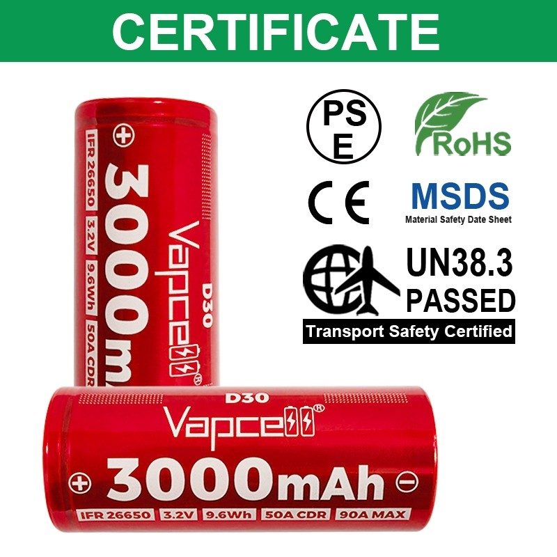 Vapcell D30 50A 3000mAh 26650 Battery