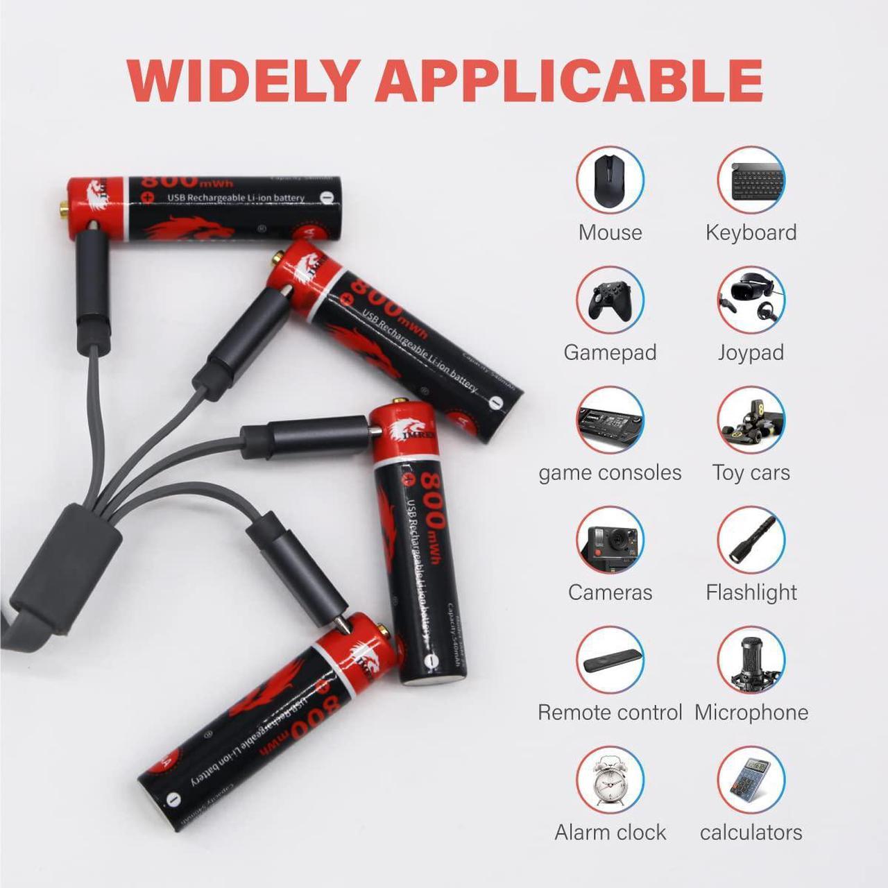 IMREN 1.5V AAA 800MWH Micro-USB Port Rechargeable Lithium Battery