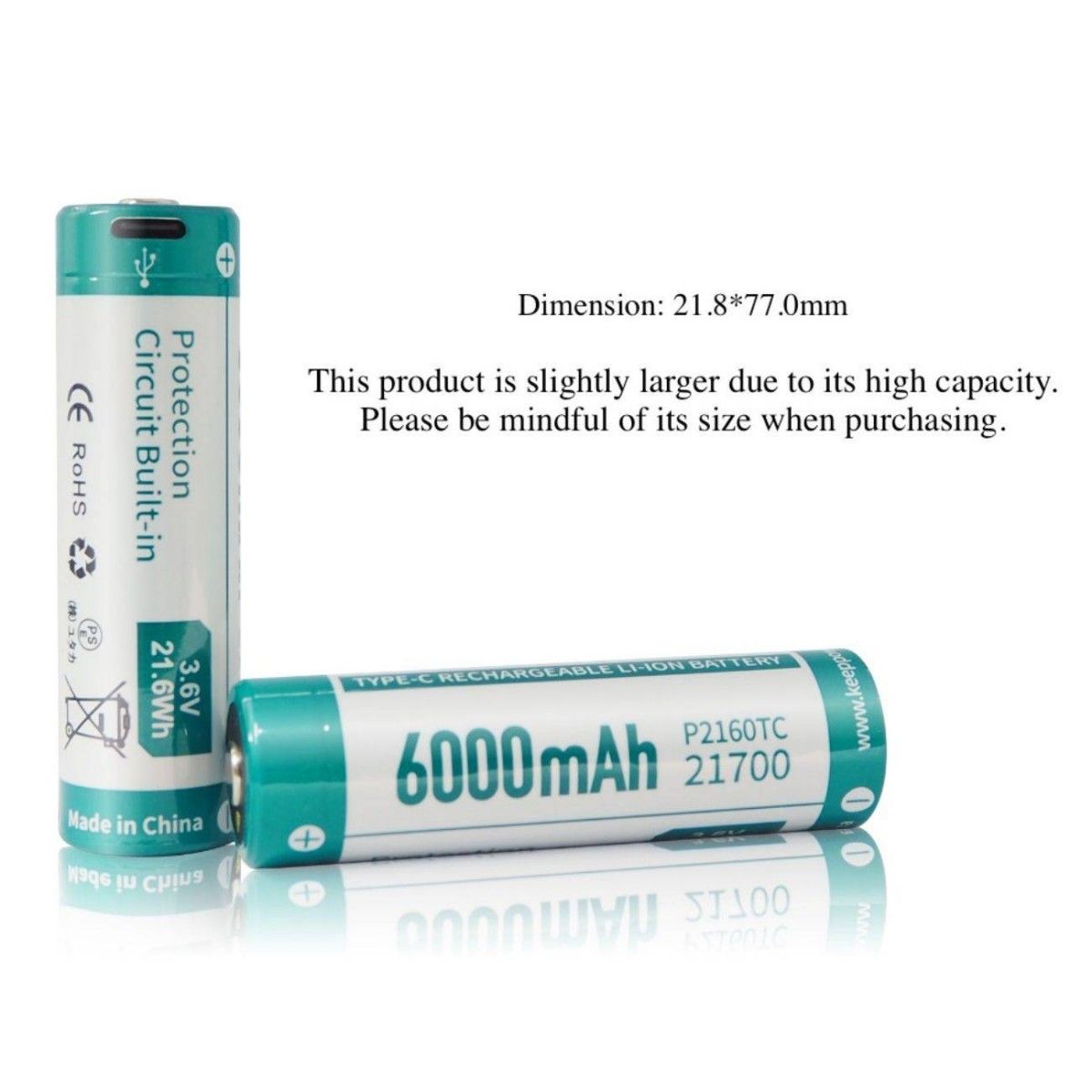 Keeppower P2160TC TYPE-C USB 6000mAh 21700 Battery