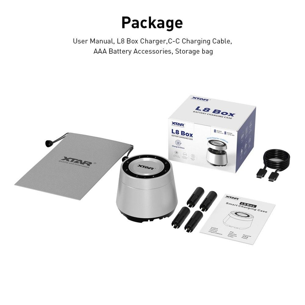 Xtar L8 BOX 8-Slot Rechargeable Battery Charger for AA/AAA 1.5V Li-ion and 1.2V NI-MH Batteries