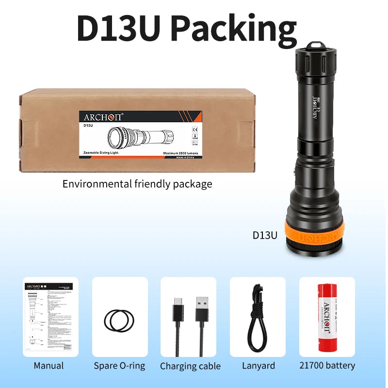 ARCHON D13U Zoomable Diving Flashlight
