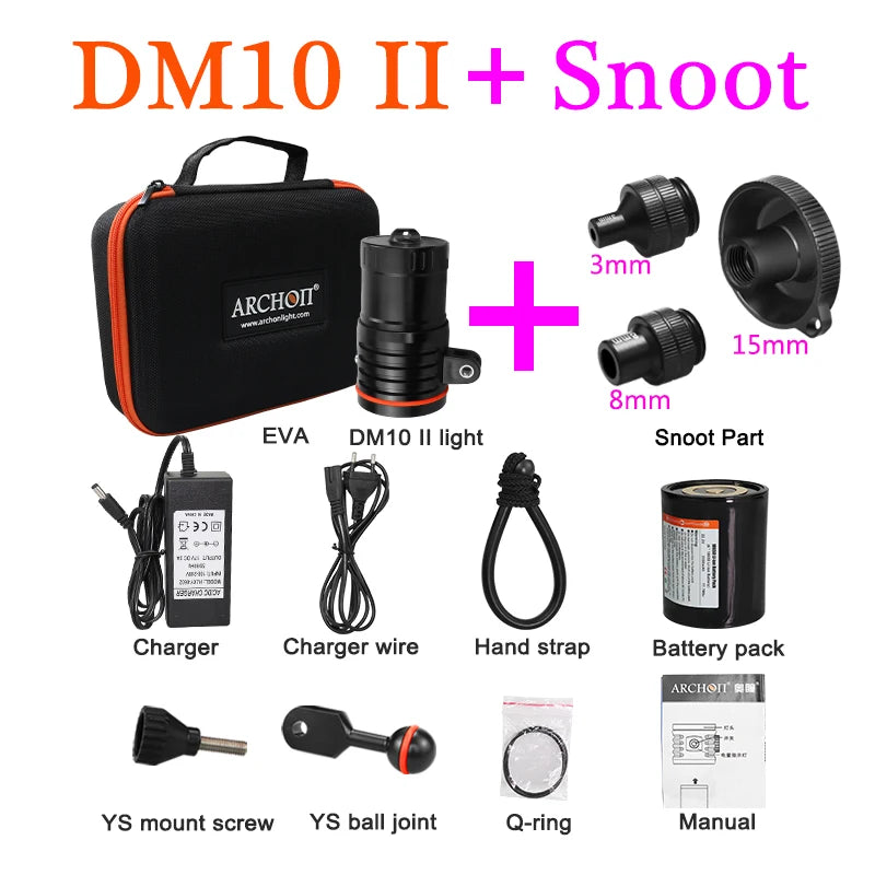 ARCHON DM10 II 3500 Lumen 3-Farben-HD-Video-Tauchlampe