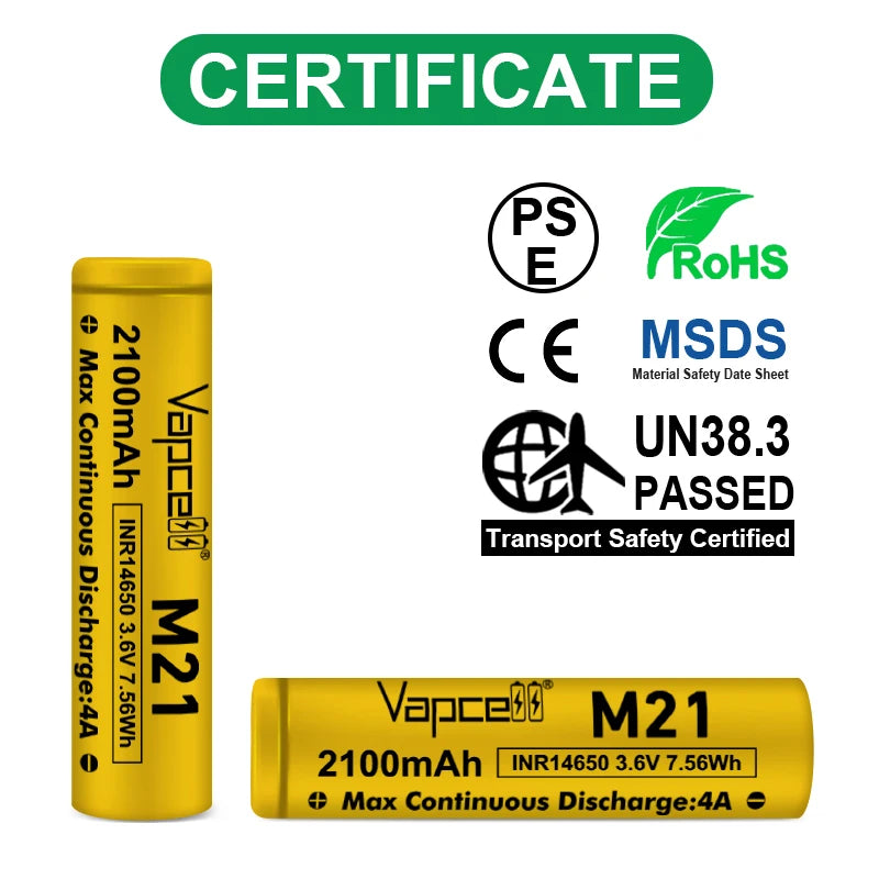 Vapcell INR14650 M21 2100mah 4A Lithium Ion Batteries