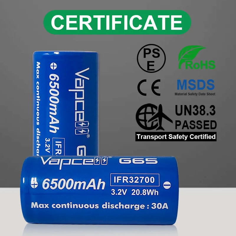 Vapcell G65 32700 6500mah 30A Battery