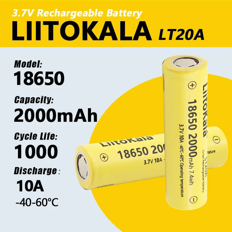 LiitoKala LT20A 18650 2000mAh 10A Rechargeable Battery