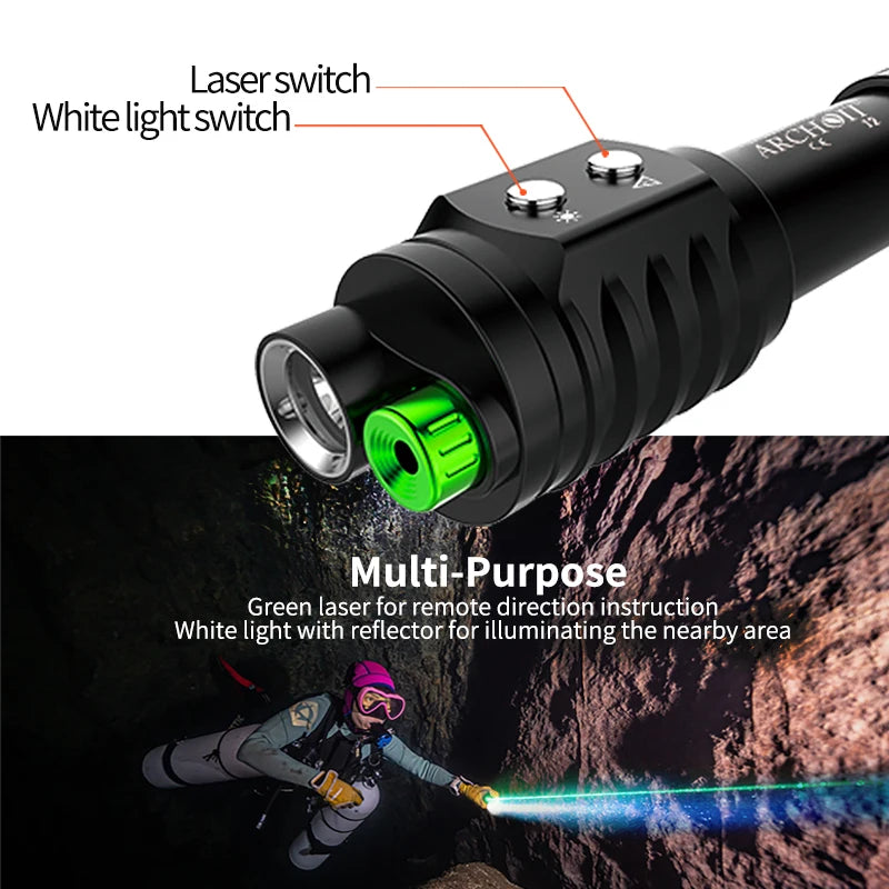 ARCHON J2 1000lm Spotlights green beam diving laser flashlights