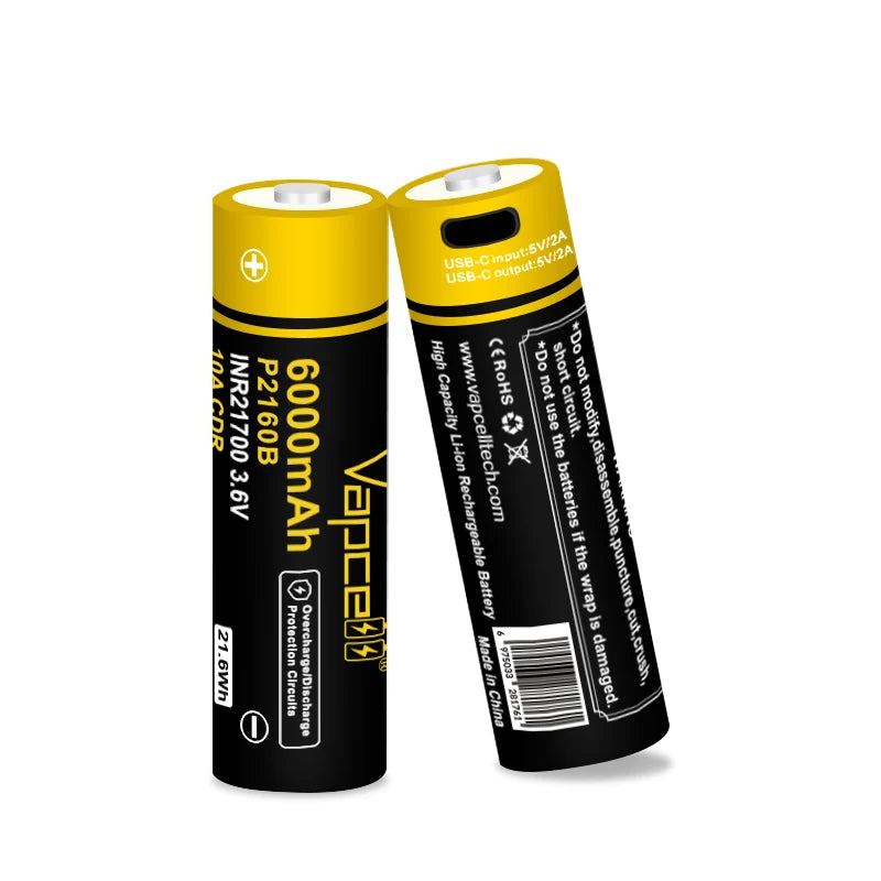 Vapcell P2160B 6000mah 10A 21700 Type- C Battery