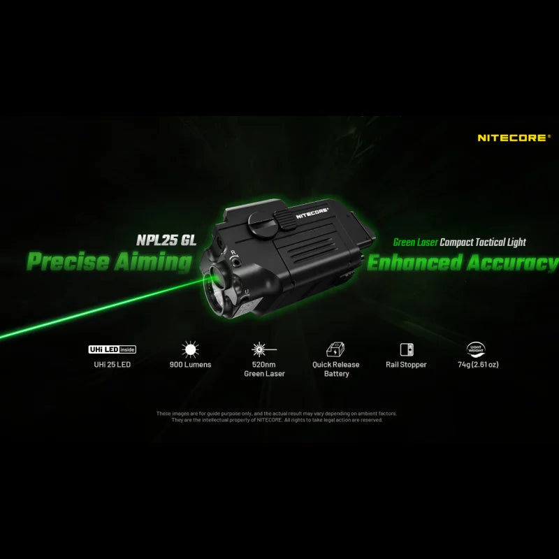 Nitecore NPL25 GL 900 Lumen Rechargeable Mounted Flashlight with Green Laser