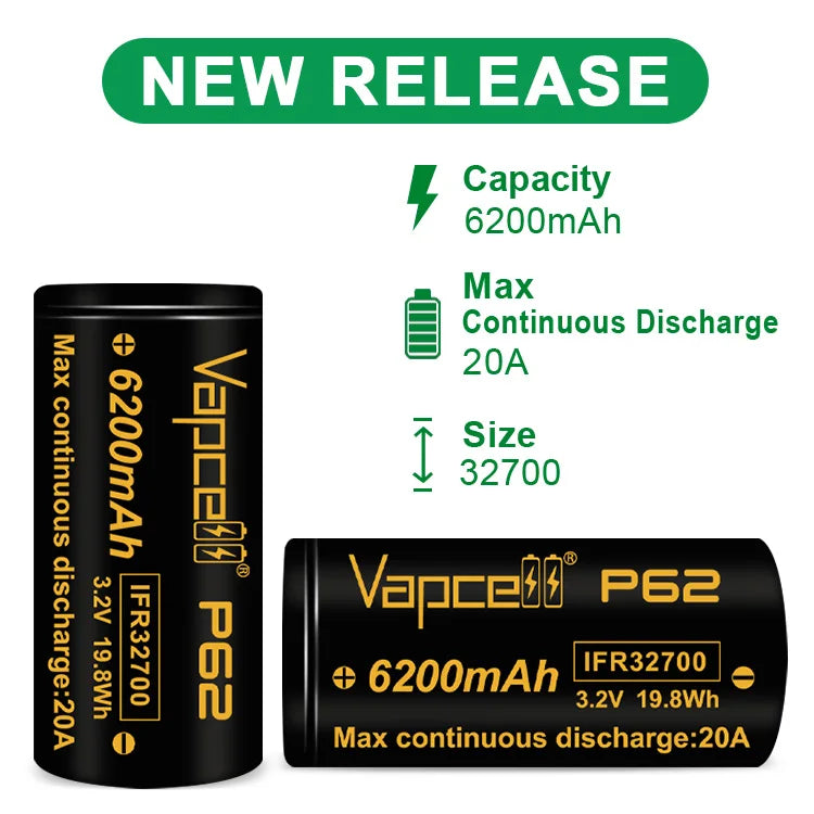 Vapcell 3.2V P62 32700 6200mah 20A