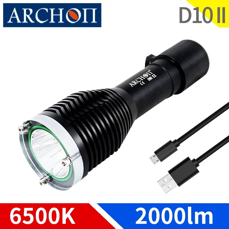 2000 lumens divers flashlight waterproof rechargeable Dive Light lumen SL20 for Underwater Photography The built Archon D10 II 2000lm Diving