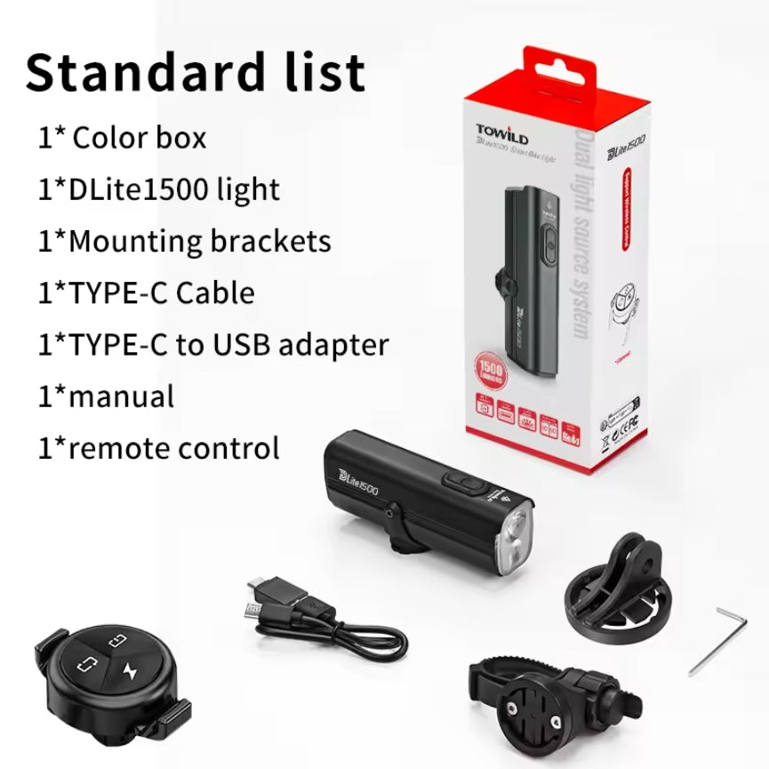 TOWILD DLite 1500 Dual Light Source Bike Light for Night Riding