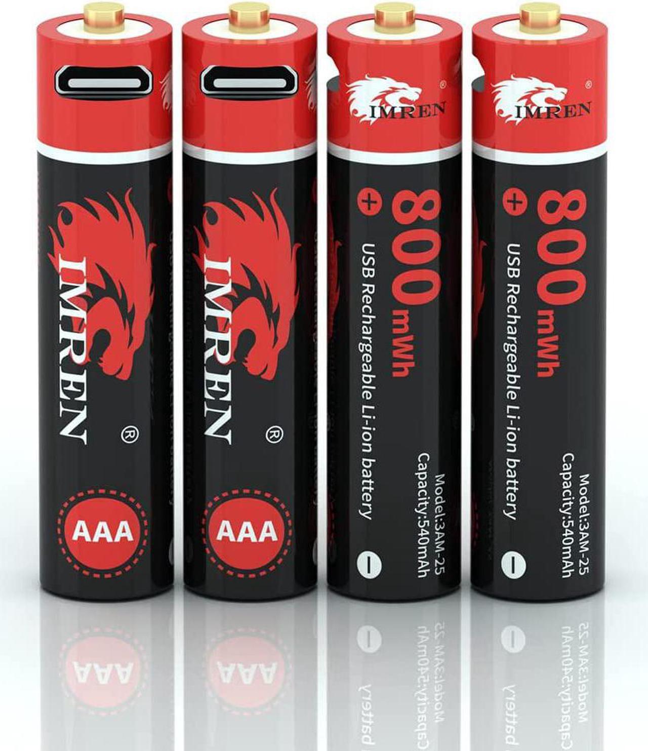 IMREN 1.5V AAA 800MWH Micro-USB Port Rechargeable Lithium Battery