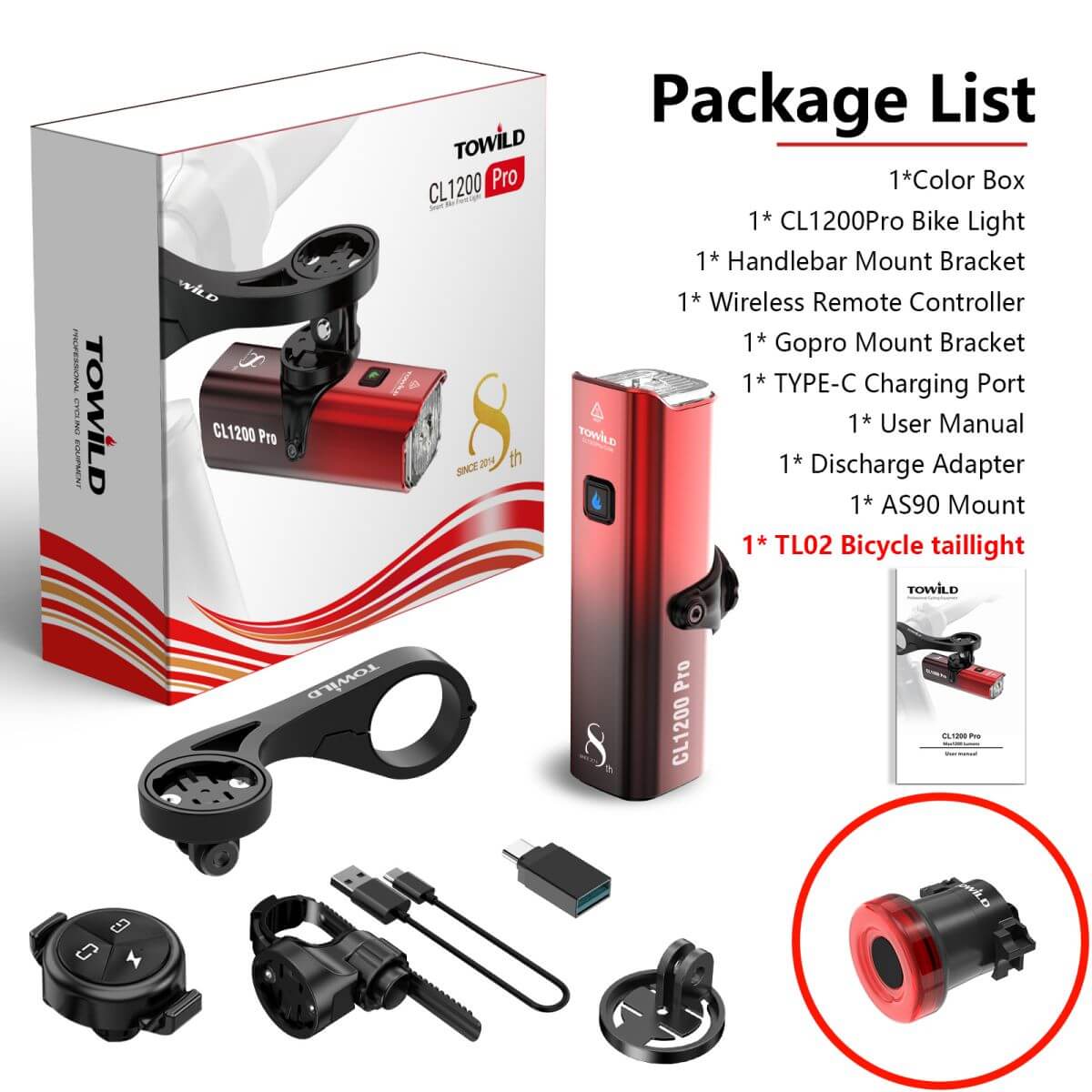 Towild CL 1200Pro Rechargeable Bike Light