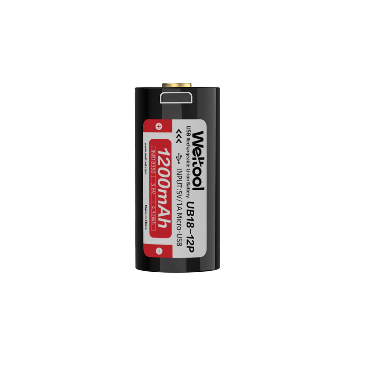 Weltool UB18-12P High Drain 8A 1200mAh USB Rechargeable 18350 Li-ion Battery