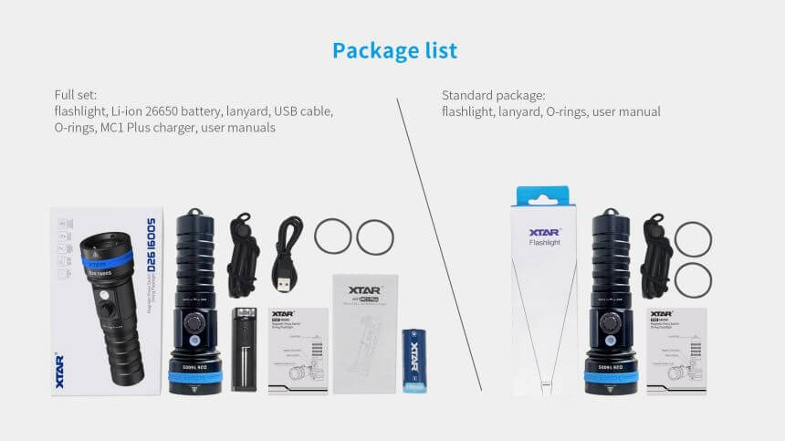 Xtar D26 1600S Taucher-Taschenlampe