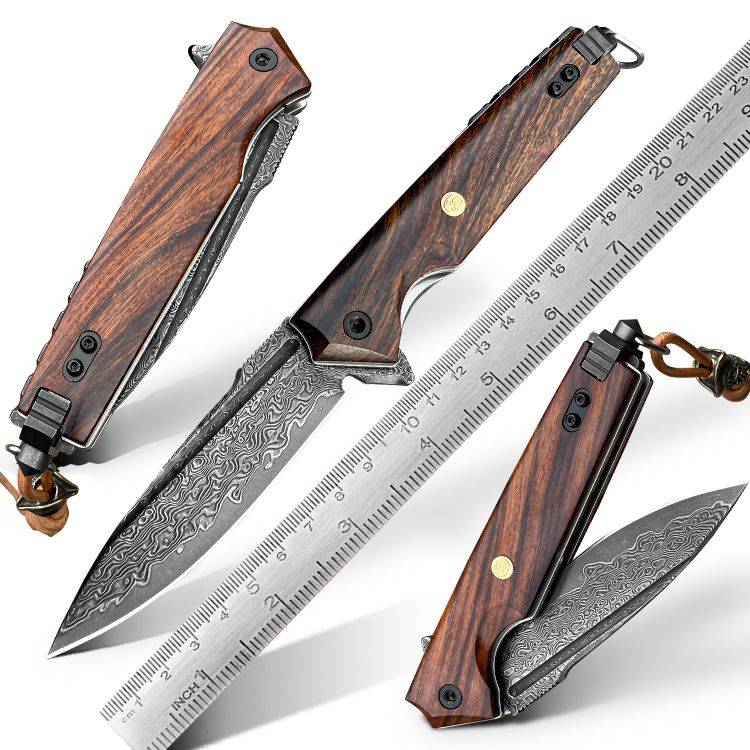 NEWOOTZ YL VG10 Damascus steel Folding knife With Wooden Handle