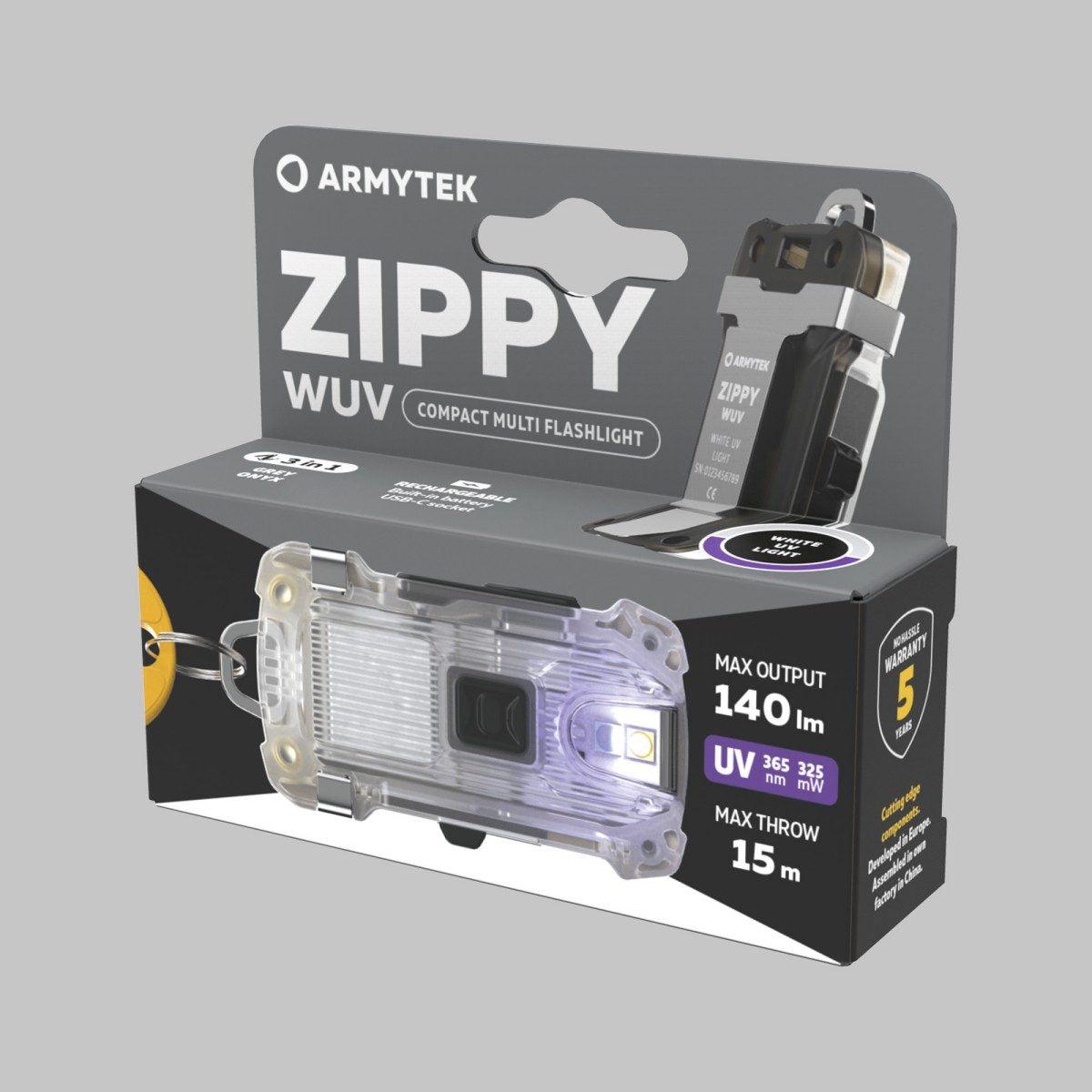 Armytek Zippy WUV USB-C Compact Multi Flashlight with white and uv light