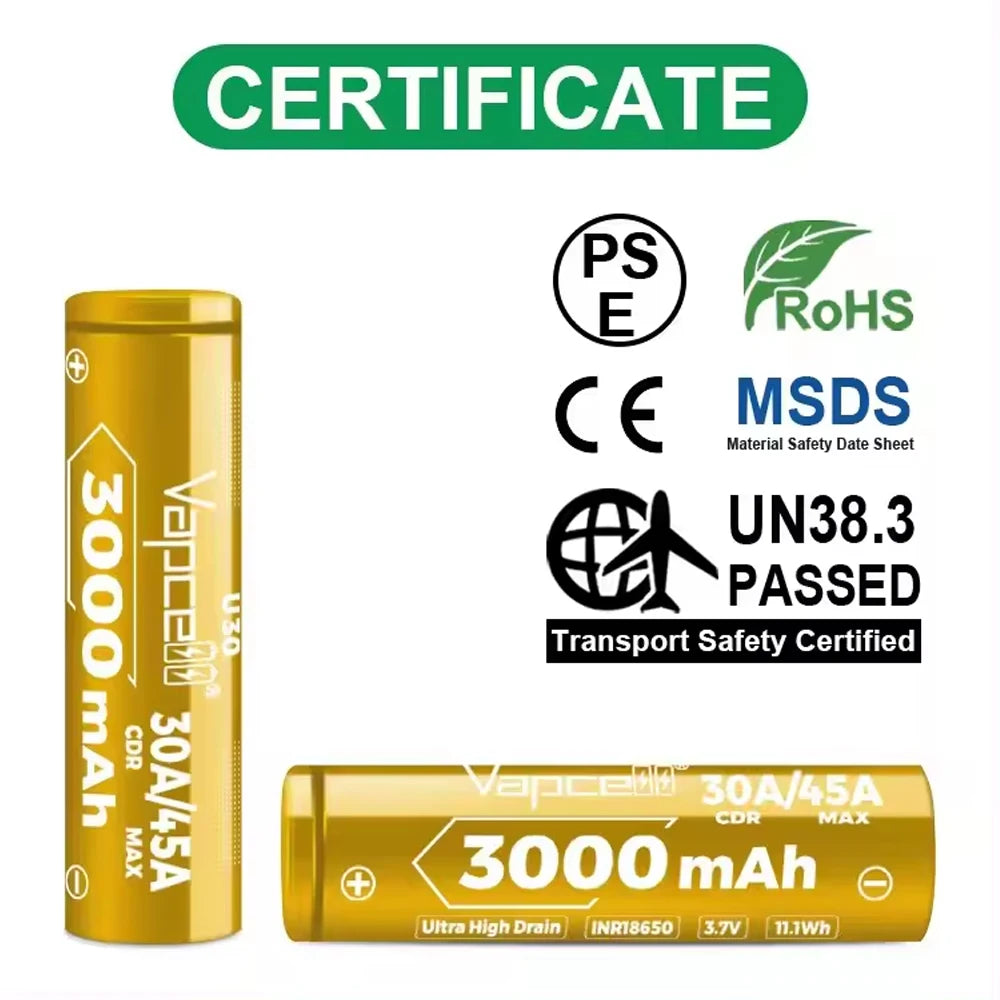 Vapcell INR18650 U30 3000mah High Power Rechargeable Battery