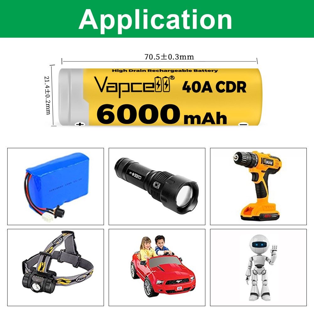 Vapcell T60 6000mAh 40A 3.6V Rechargeable 21700 Lithium Iron Battery