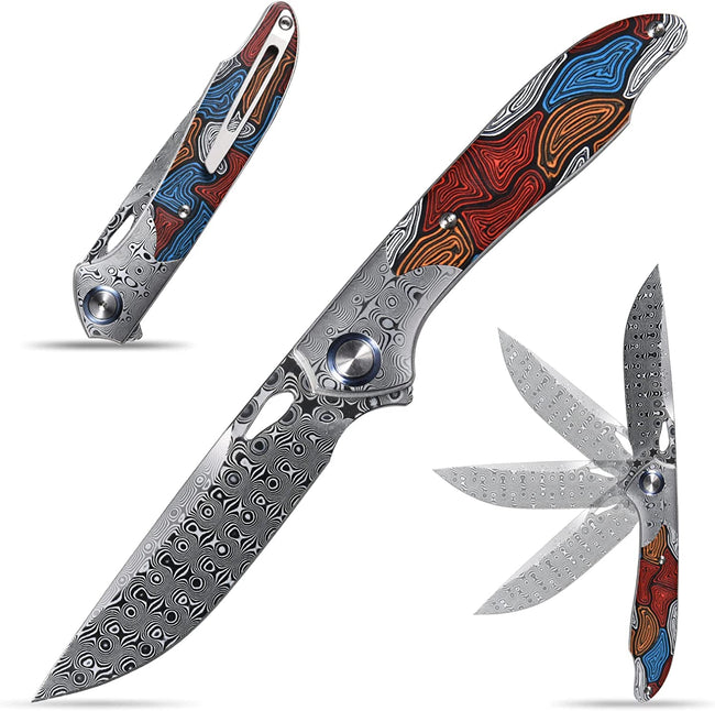 Sitivien ST258 Damascus Steel G10 Handle Folding Knife