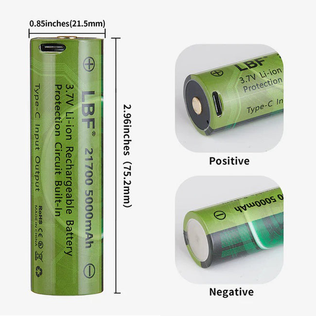 LBF 21700 5000mAh Protection Circuit Built-in Protected 3.7V Type-C Lithium-ion Battery