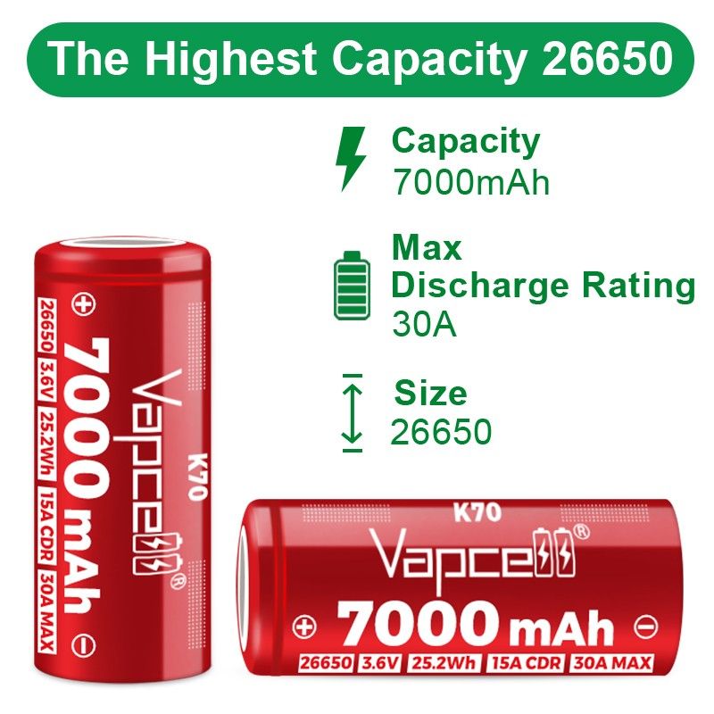 ペゴパ Vapcell K70 7000mah 26650 Battery – flashlightgo