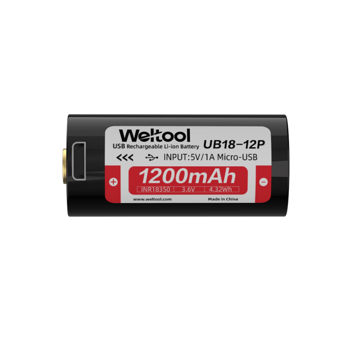 Weltool UB18-12P High Drain 8A 1200mAh USB Rechargeable 18350 Li-ion Battery