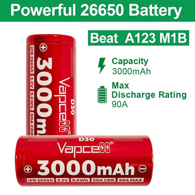 Vapcell D30 50A 3000mAh 26650 Battery