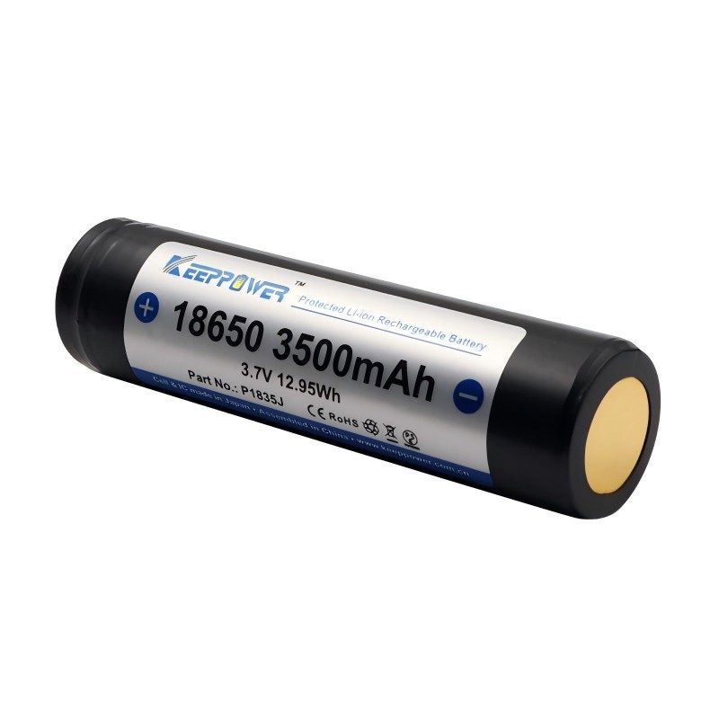 Keeppower P1835J 3500mAh 18650 protected li-ion battery with “+