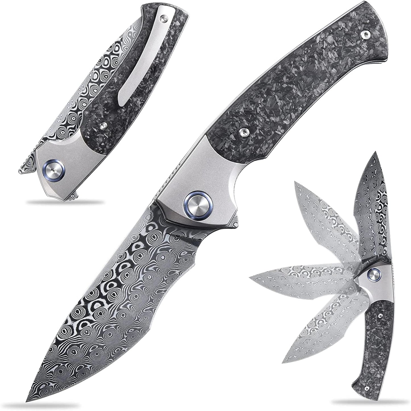 Sitivien ST255 Damascus Rose Print Pattern Blade Folding Knife