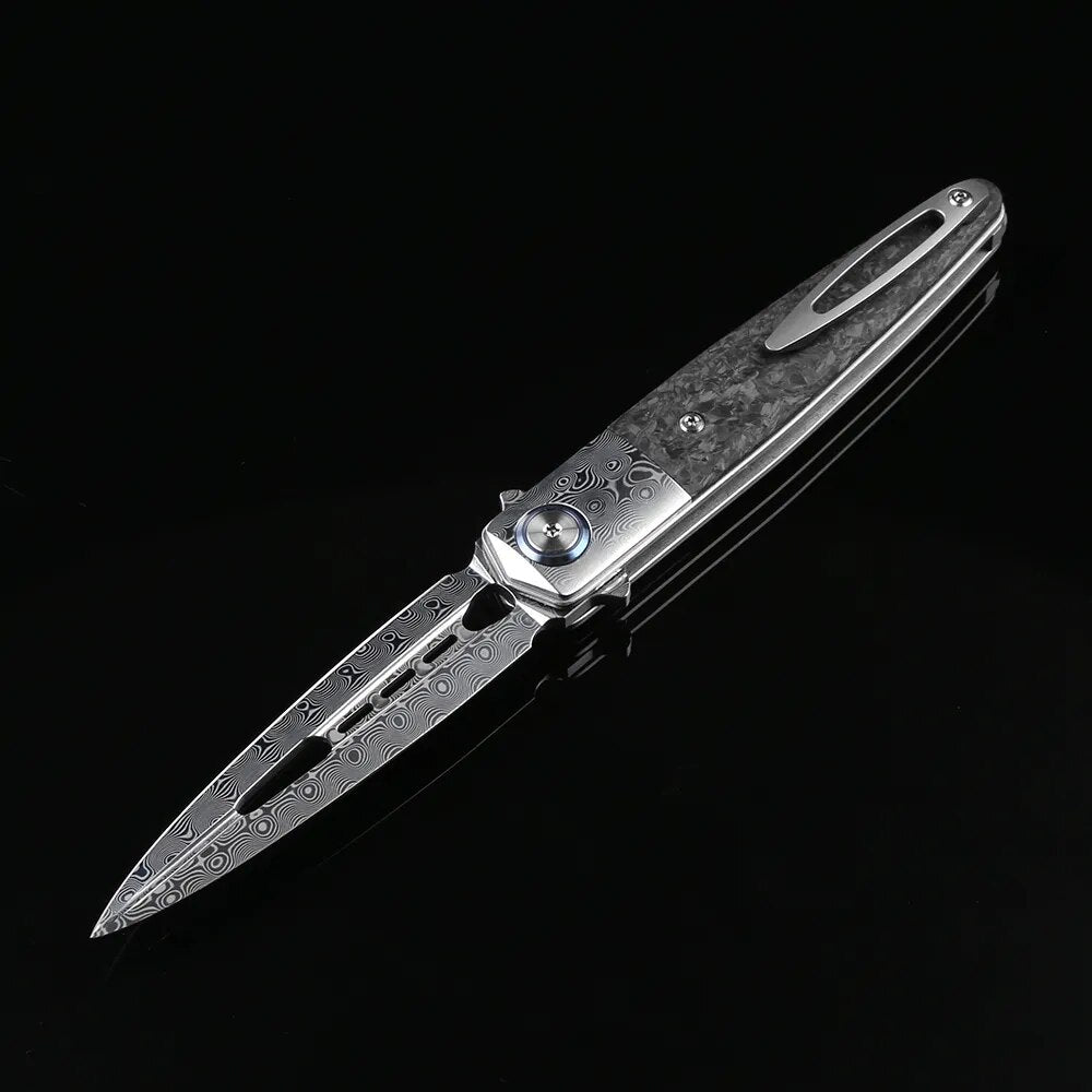 DICORIA Damascus Blade Carbon Fiber Handle Tactical Folding Knife