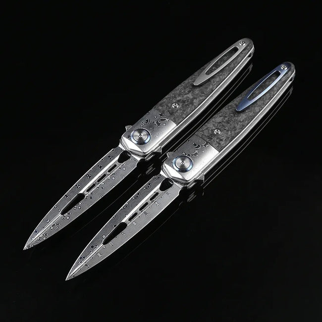 DICORIA Damascus Blade Carbon Fiber Handle Tactical Folding Knife