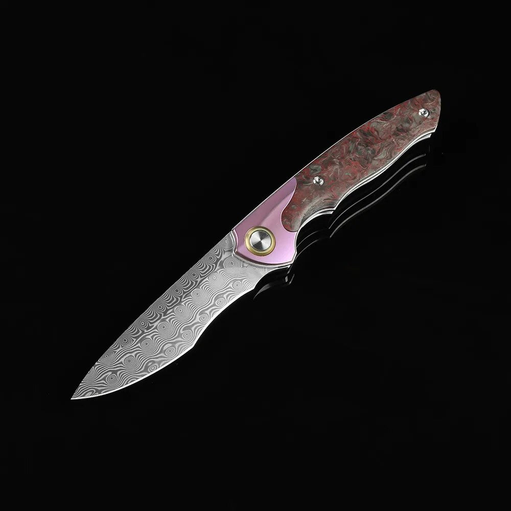 DICORIA ST243 Damascus Blade CF Handle Tactical Folding Knife