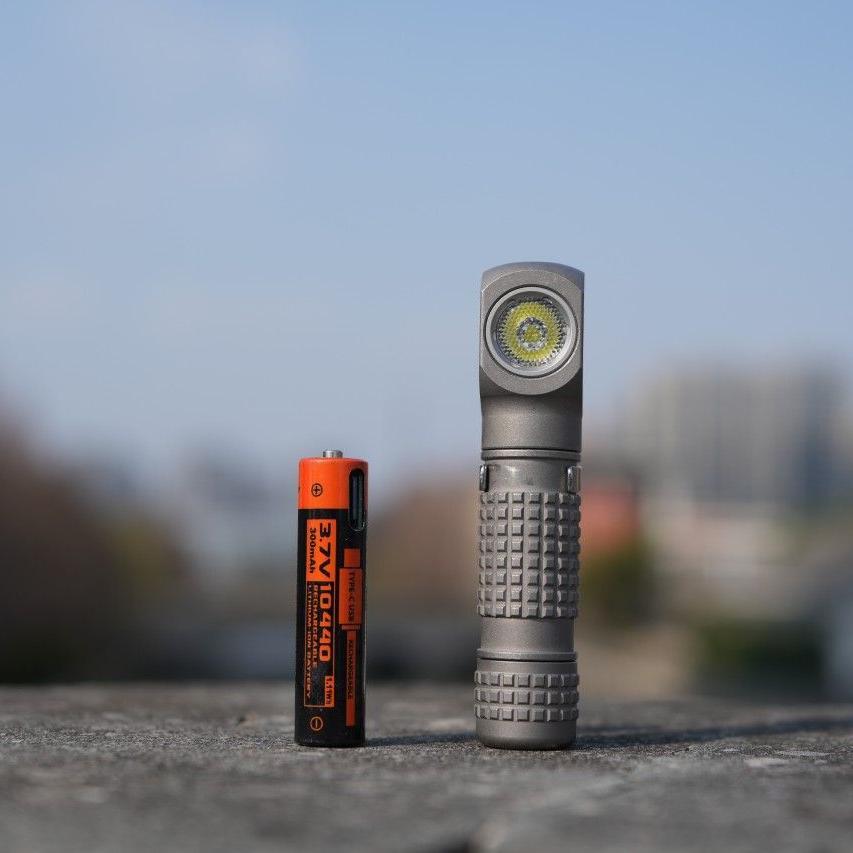 Manker E02 III Bead Blasted Titanium Right Angle Flashlight