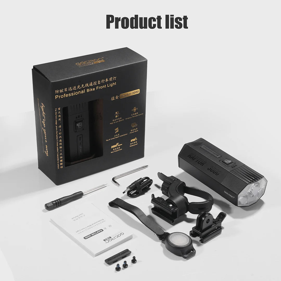 Gaciron RAPTOR-3000 Ultra High Lumen Bike Front Light – flashlightgo Gaciron RAPTOR-3000 Ultra High Lumen Bike Front Light – flashlightgo