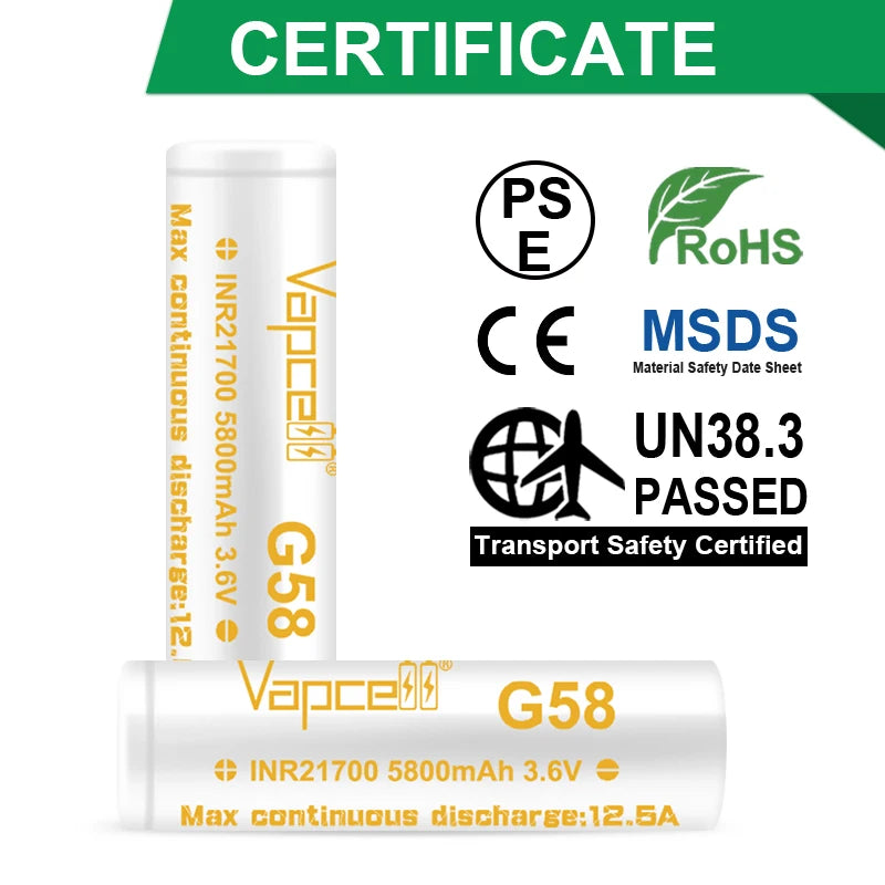 Vapcell G58 21700 5800Mah 12.5A
