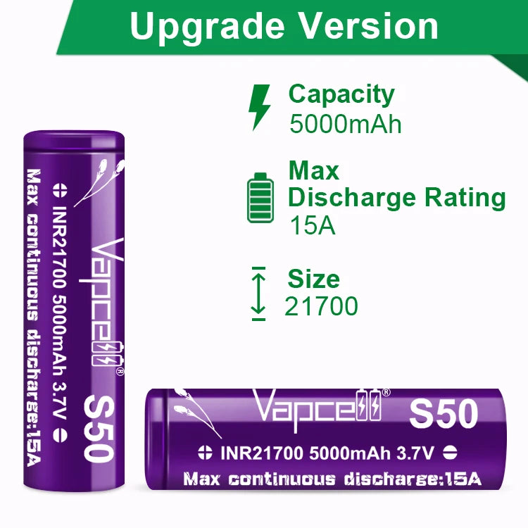 Vapcell 21700 S50 5000MAH Rechargeable Battery