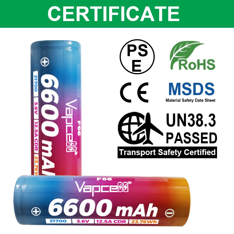 Vapcell F66 6600mAh 21700 Battery