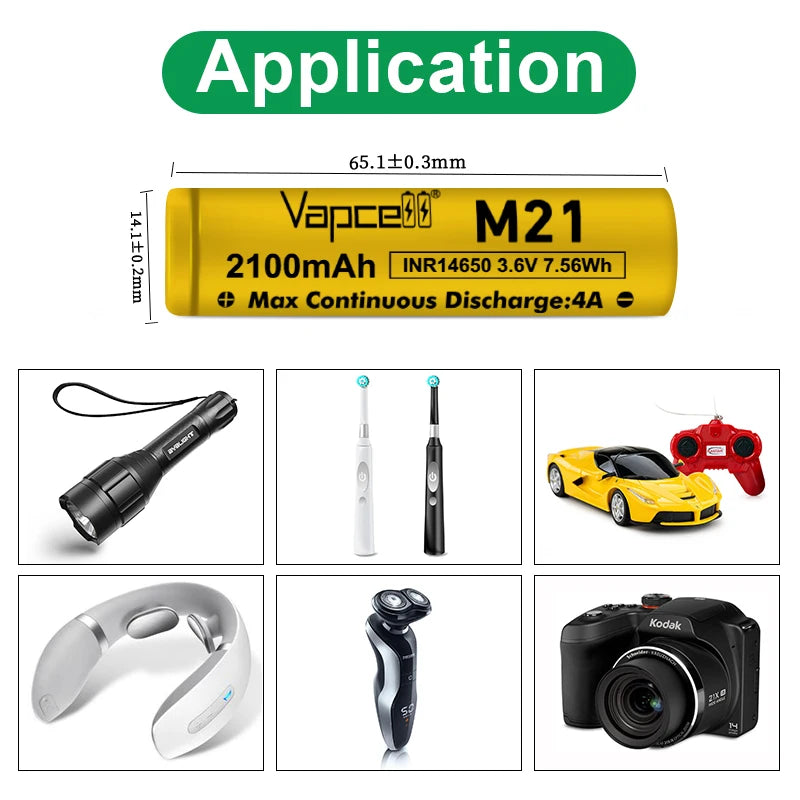 Vapcell INR14650 M21 2100mah 4A Lithium Ion Batteries