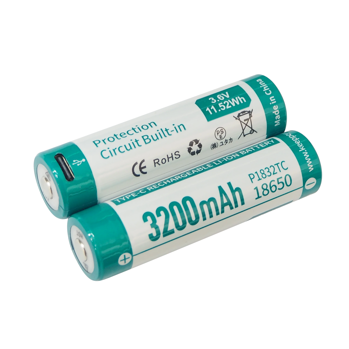 Keeppower P1832TC TYPE-C USB 18650 3.6V 3200mAh Rechargeable Li-ion Battery