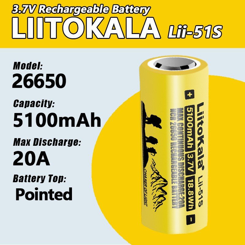LiitoKala Lii-51S 26650 5200mAh Rechargeable Li-ion Battery