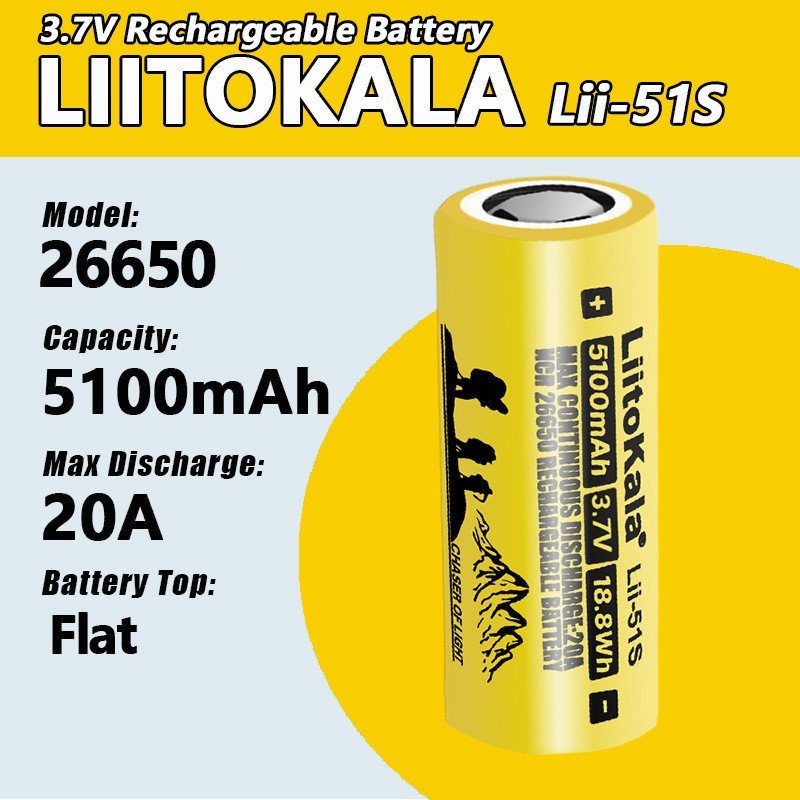 LiitoKala Lii-51S 26650 5200mAh Rechargeable Li-ion Battery