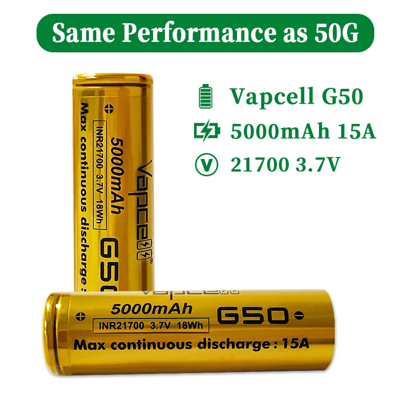 Vapcell INR21700 G50  5000mAH 15A Lithium Battery