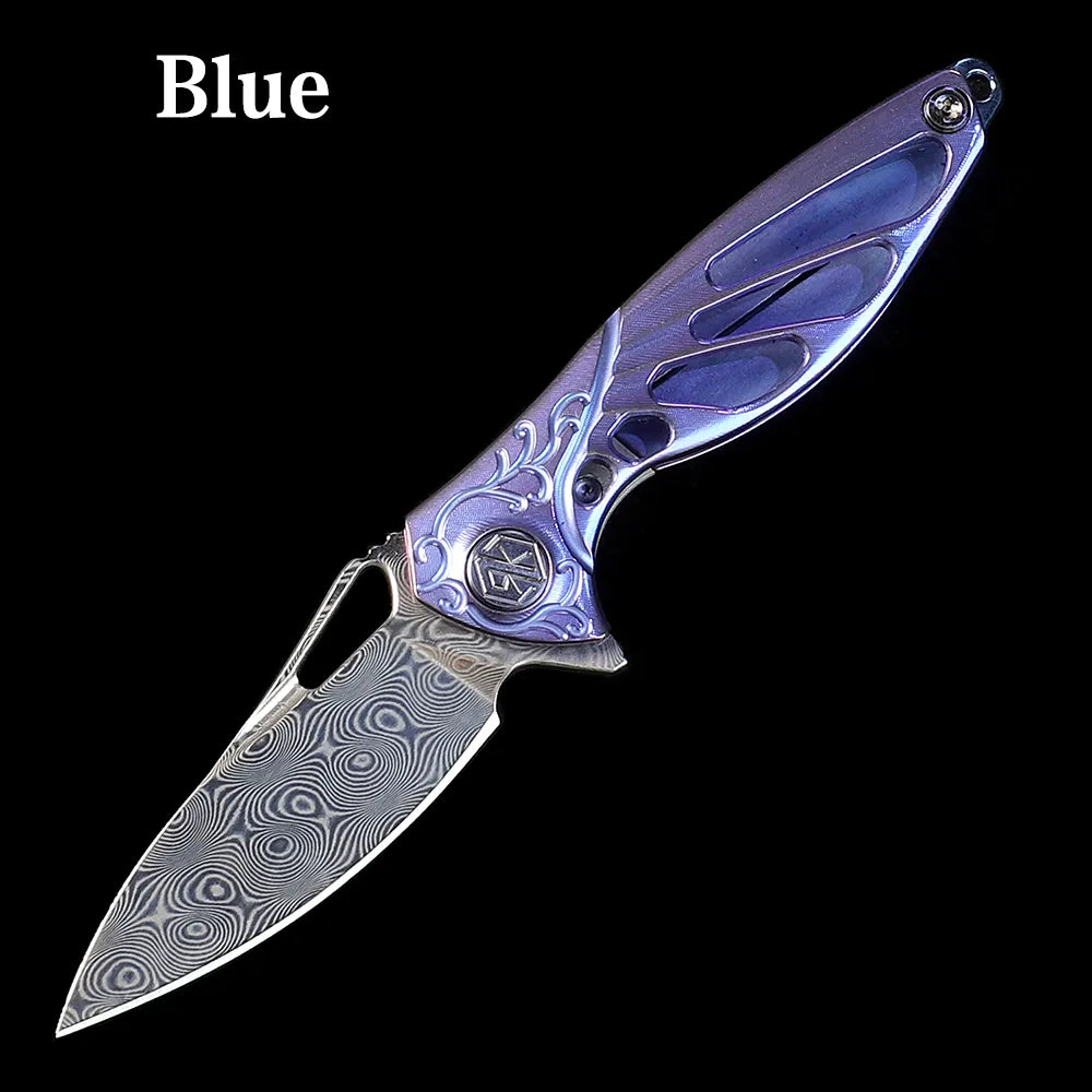 RIKE Keychain mini Knife Damascus Folding Knife