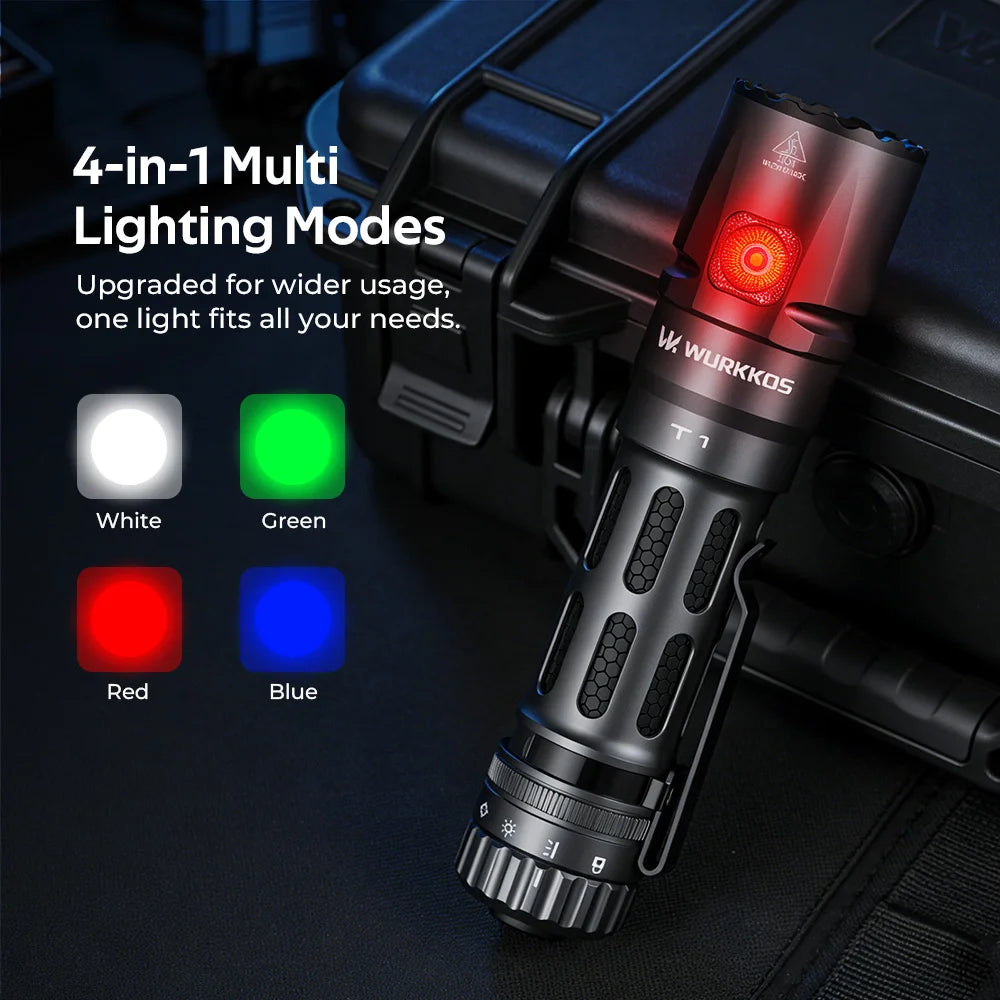 Wurkkos T1 Rechargeable Tactical Utility Flashlight with Multi-Color Utility Side Light