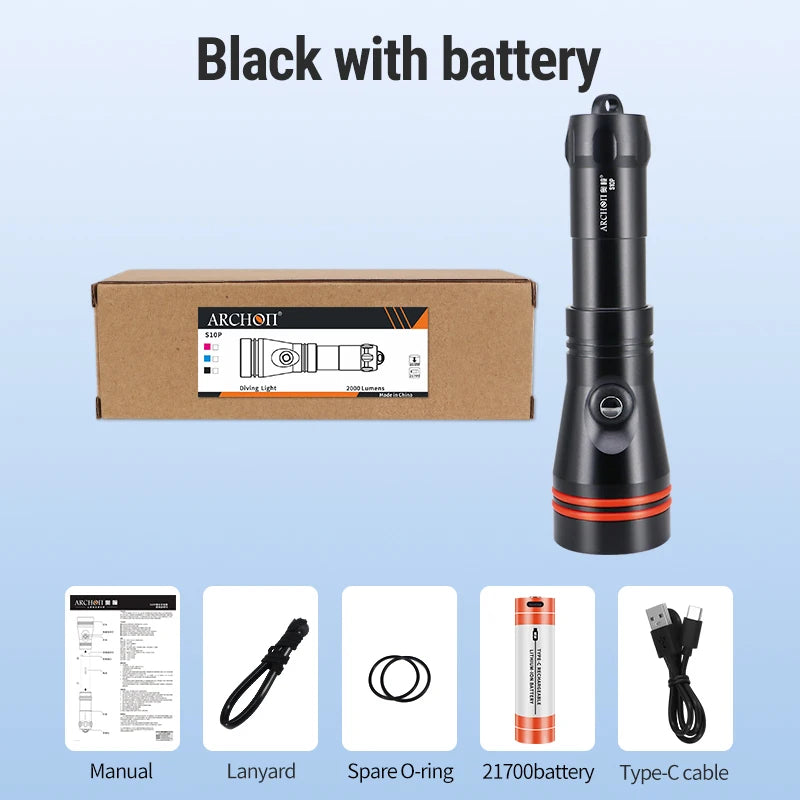 2000 lumens divers flashlight waterproof rechargeable LetonPower 14S Underwater with Hook and Loop Straps With a blazing output of up to 2000 lumens and a wide 100 beam angle APLOS AP20 Scuba Dive Light