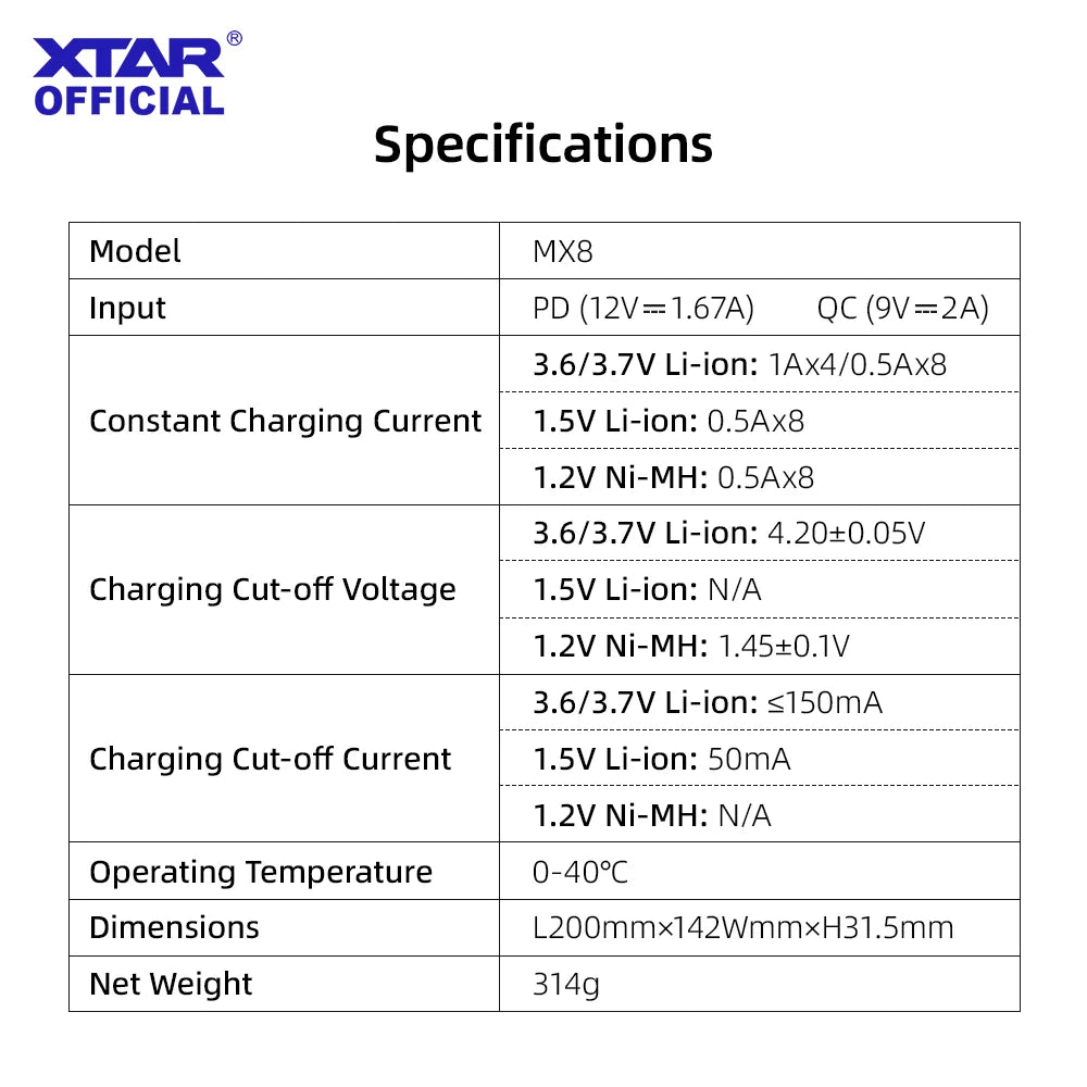 XTAR MX8 Smart Battery Charger