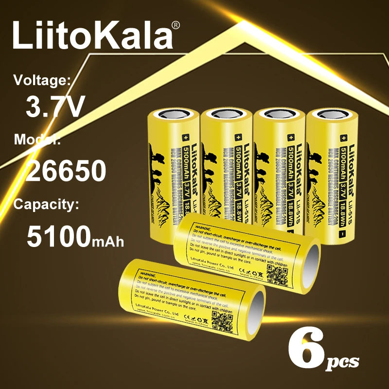 LiitoKala Lii-51S 26650 5200mAh Rechargeable Li-ion Battery
