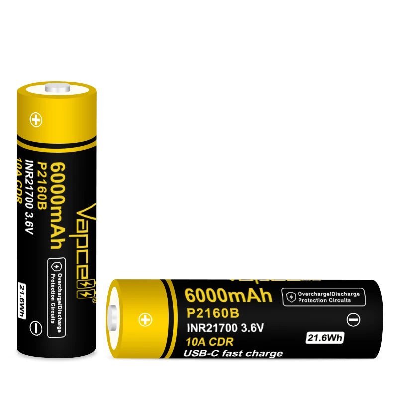 Vapcell P2160B 6000mah 10A 21700 Type- C Battery