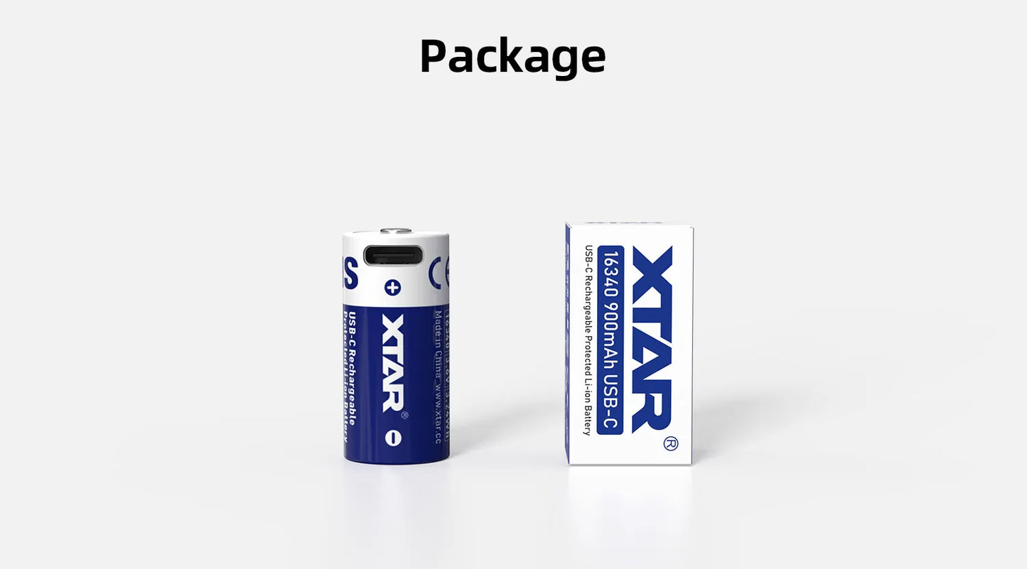 XTAR 3.6V 16340 USB-C 900mAh 2.7A Rechargeable Li-ion Battery